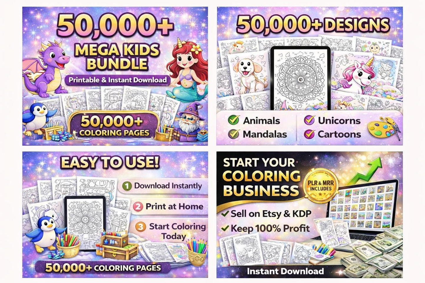 50,000+ Kids Coloring Pages Mega Bundle (PLR MRR) Instant Download
