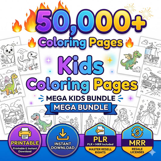 50,000+ Kids Coloring Pages Mega Bundle (PLR MRR) Instant Download