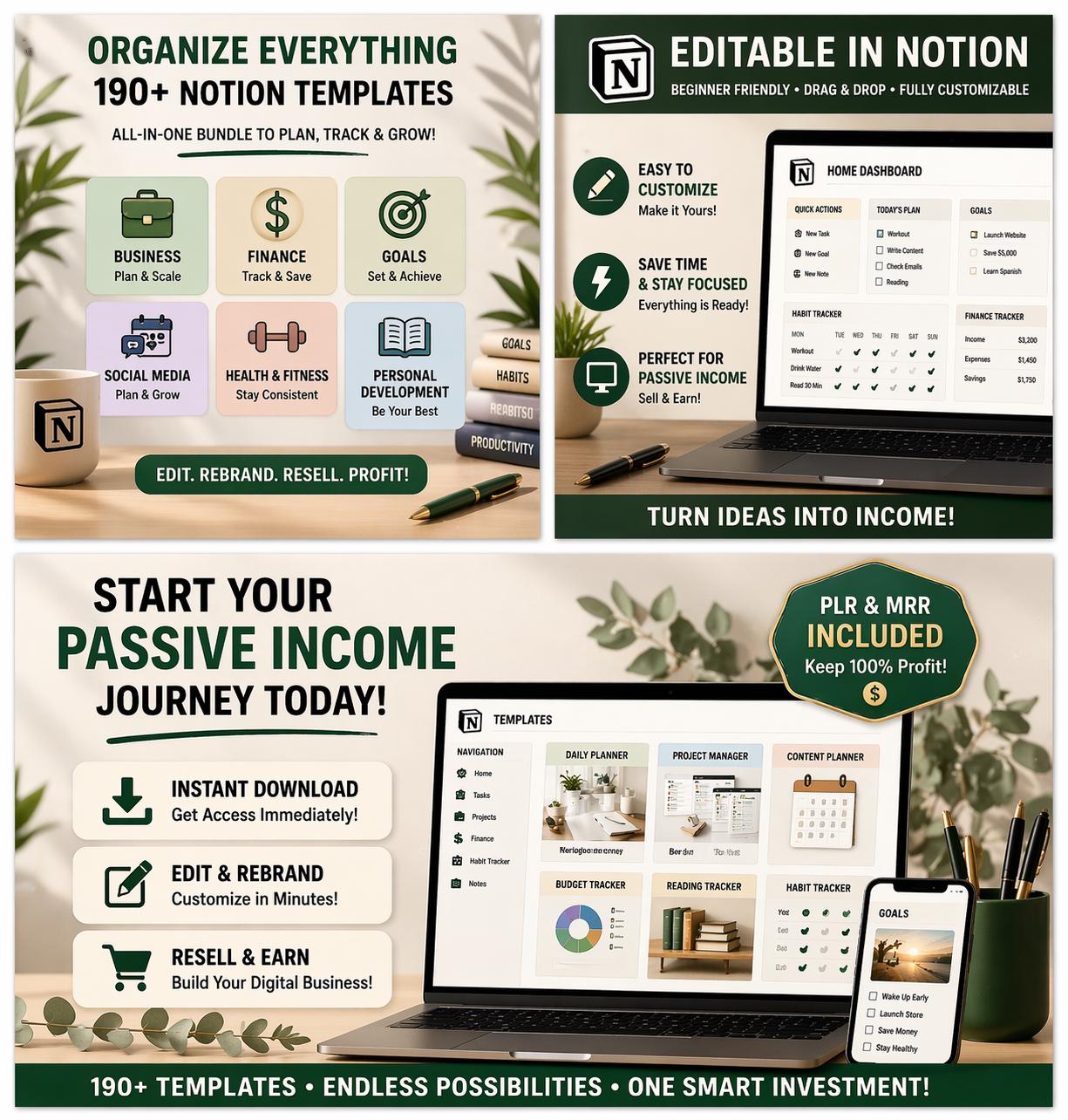 500+ Notion Templates Bundle – Editable Planners, PLR & MRR (Digital Download)