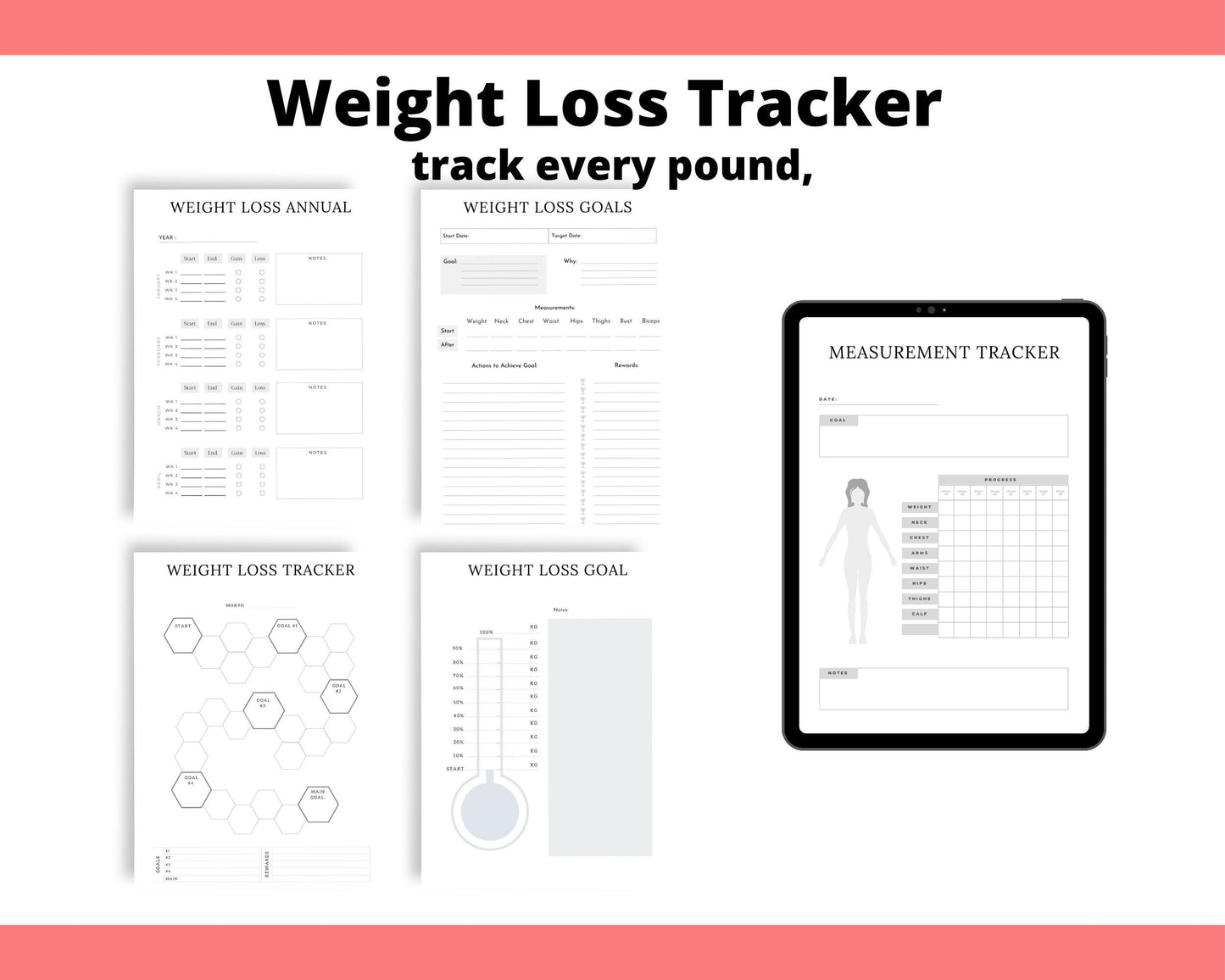Fitness Planner 2026 – Weight Loss Journal, Habit Tracker (Digital Download)