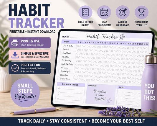 Habit Tracker Printable | Monthly 30-Day Goal Planner (A4 PDF Download)
