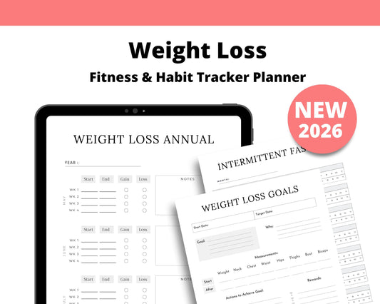 Fitness Planner 2026 – Weight Loss Journal, Habit Tracker (Digital Download)