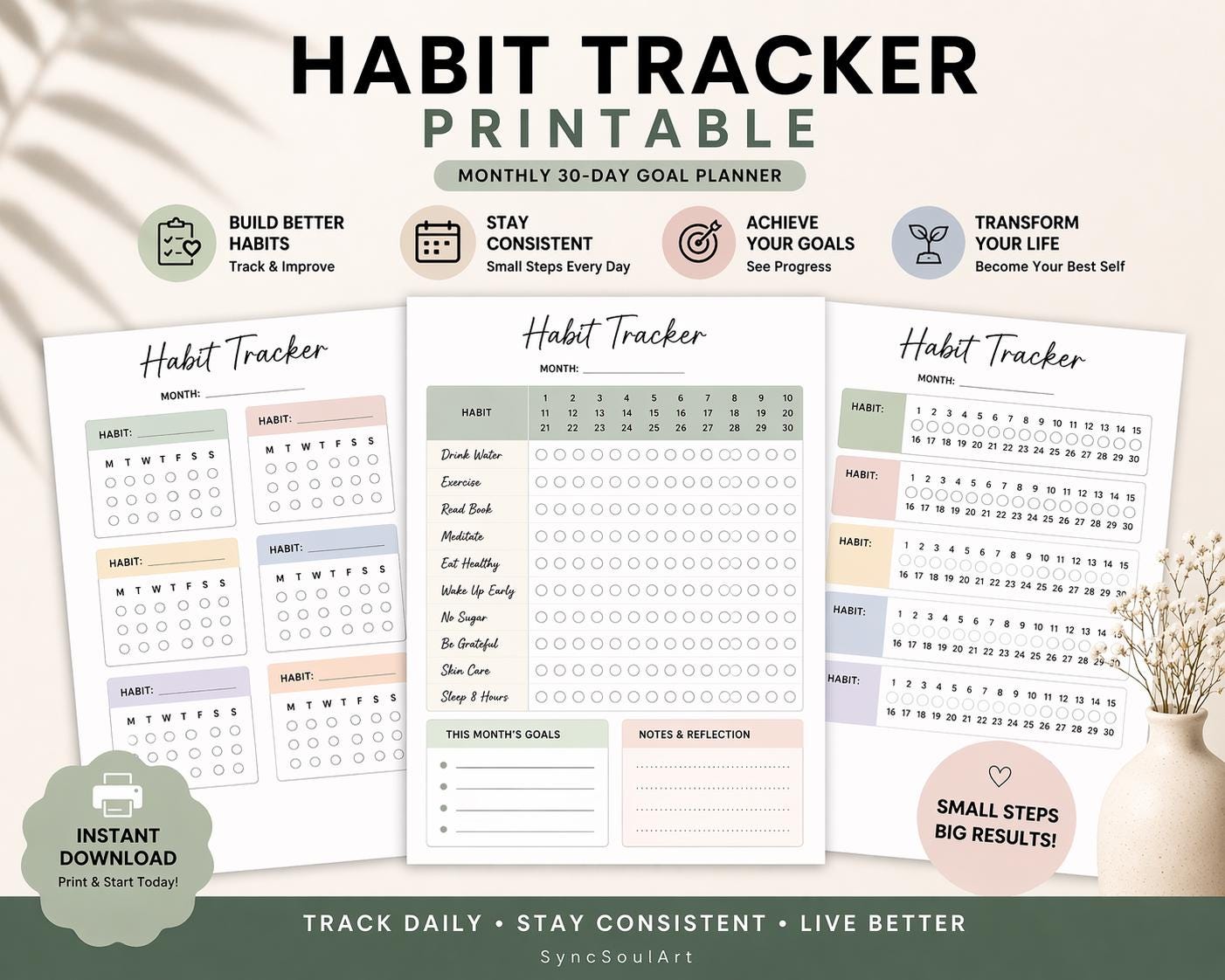 Habit Tracker Printable | Monthly 30-Day Goal Planner (A4 PDF Download)