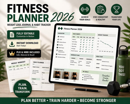 Fitness Planner 2026 – Weight Loss Journal, Habit Tracker (Digital Download)